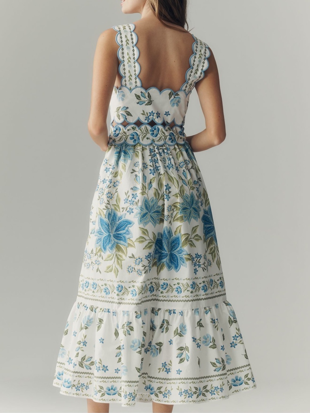 FARM Rio x Anthropologie Sleeveless Scalloped Trim Printed Midi Dress - Picture 2 of 7